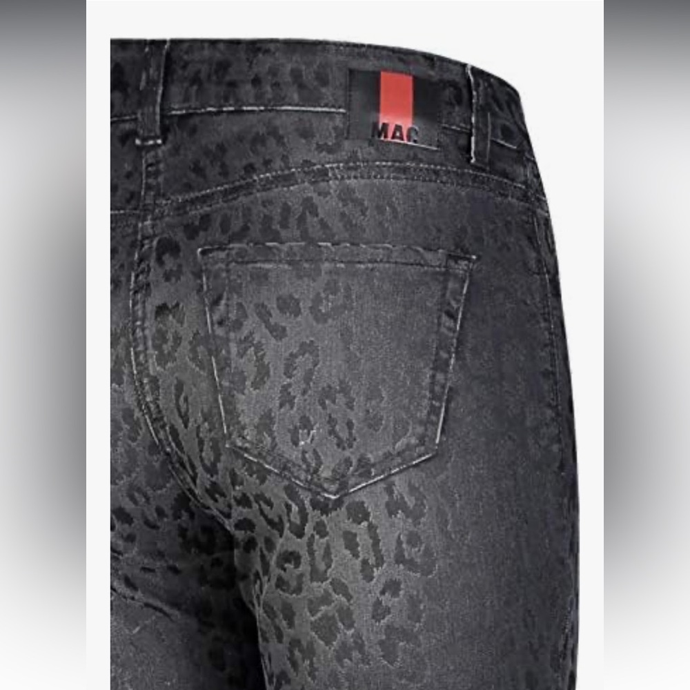 MAC Leopard Coated Black Print SLIM Fit Jeans very good Pre-Loved Condition US10